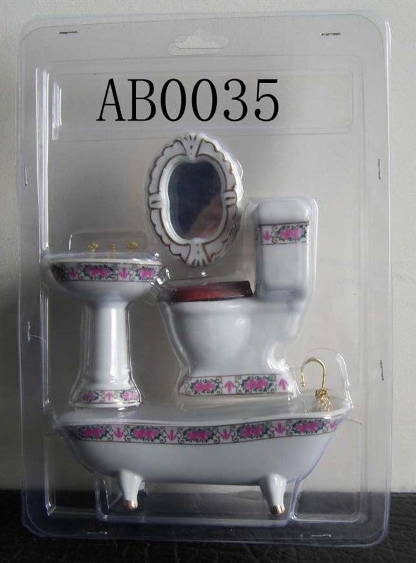1:12 Scale Dollhouse Miniature Ceramic Bathroom Set – 4-Piece Furniture Model for Dollhouse Decor