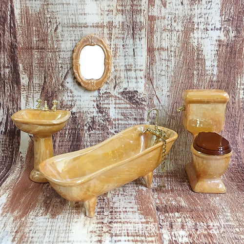1:12 Scale Dollhouse Miniature Ceramic Bathroom Set – 4-Piece Furniture Model for Dollhouse Decor