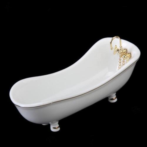 1:12 Scale Dollhouse Miniature Ceramic Bathroom Set – 5-Piece Furniture Model for Dollhouse Decor