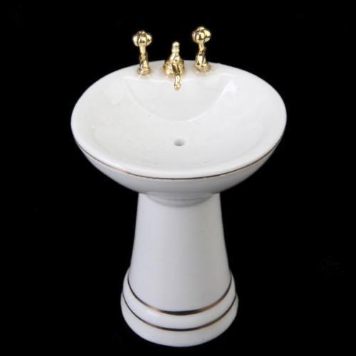 1:12 Scale Dollhouse Miniature Ceramic Bathroom Set – 5-Piece Furniture Model for Dollhouse Decor