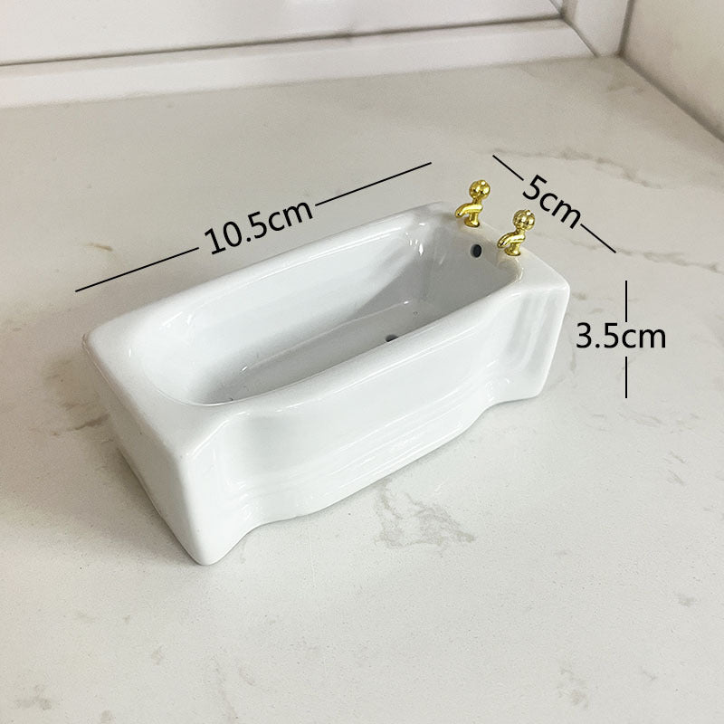 1:12 Scale Dollhouse Miniature Ceramic Bathroom Set – 4-Piece Furniture Model for Dollhouse Decor